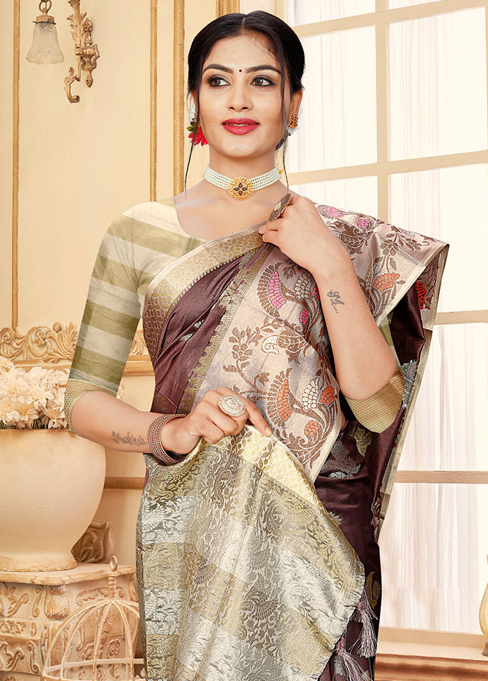 Burgundy Organza Saree With Blouse Piece