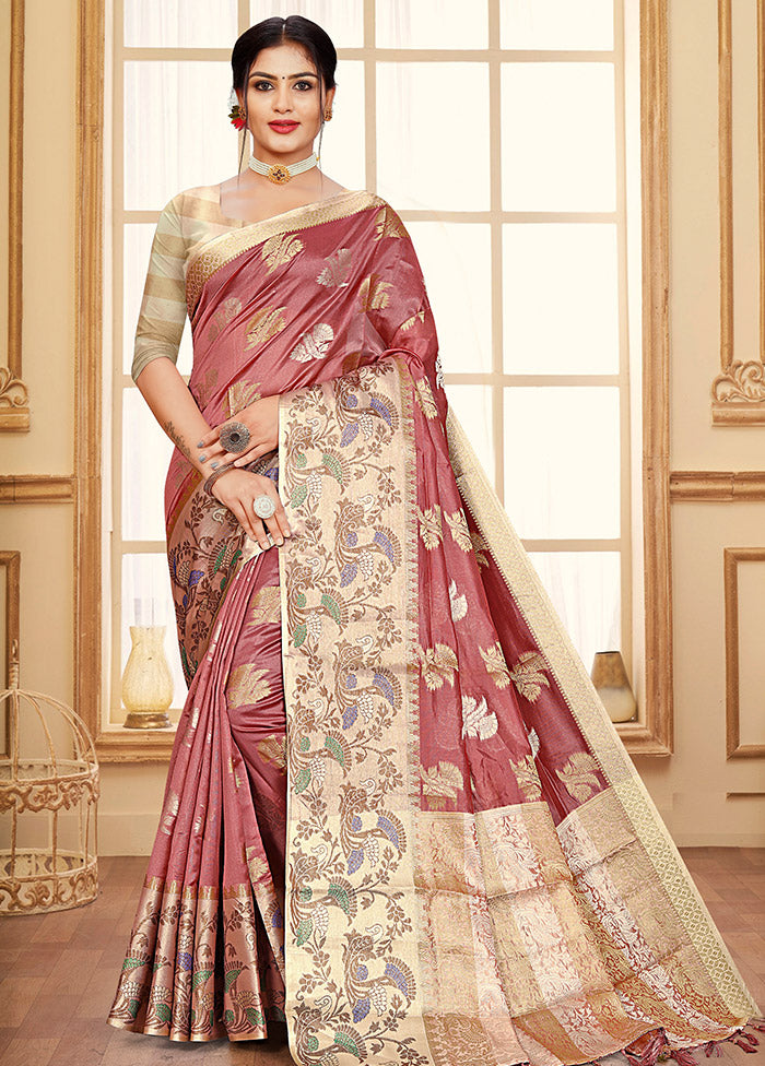 Dusty Pink Organza Saree With Blouse Piece