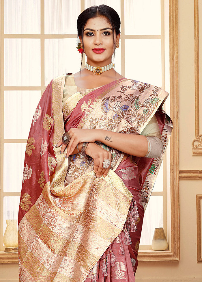 Dusty Pink Organza Saree With Blouse Piece