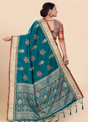 Rama Spun Silk Saree With Blouse Piece