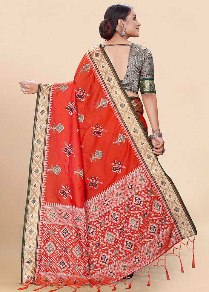 Orange Spun Silk Saree With Blouse Piece