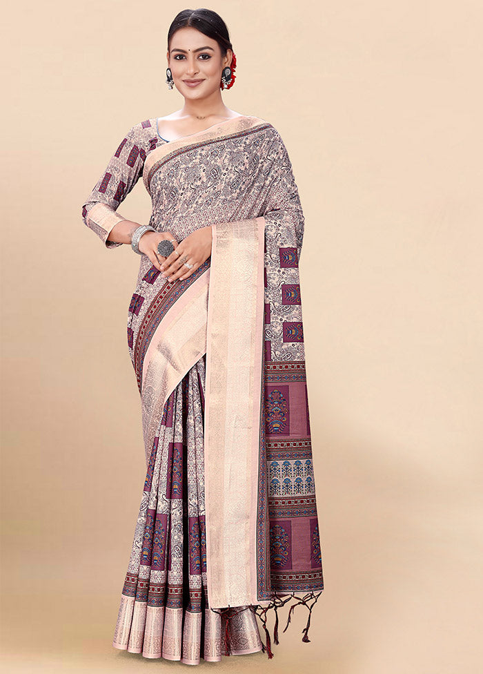 Wine Cotton Saree With Blouse Piece