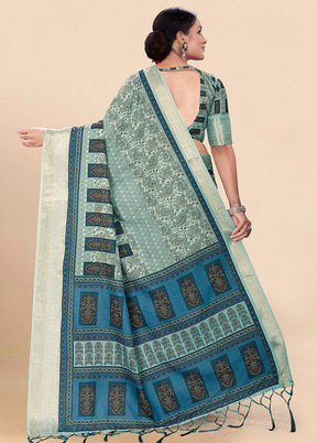 Sky Blue Cotton Saree With Blouse Piece