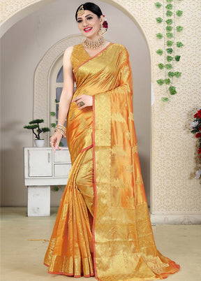 Golden Organza Silk Saree With Blouse