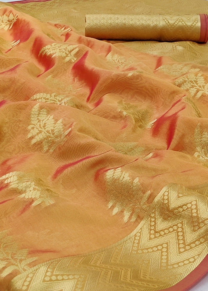 Golden Organza Silk Saree With Blouse