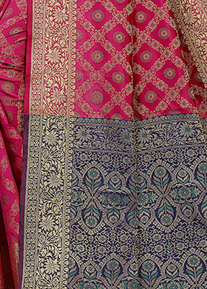 Pink Spun Silk Woven Saree With Blouse