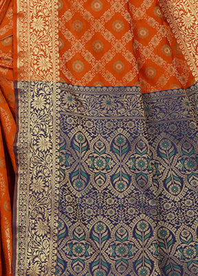 Orange Spun Silk Woven Saree With Blouse