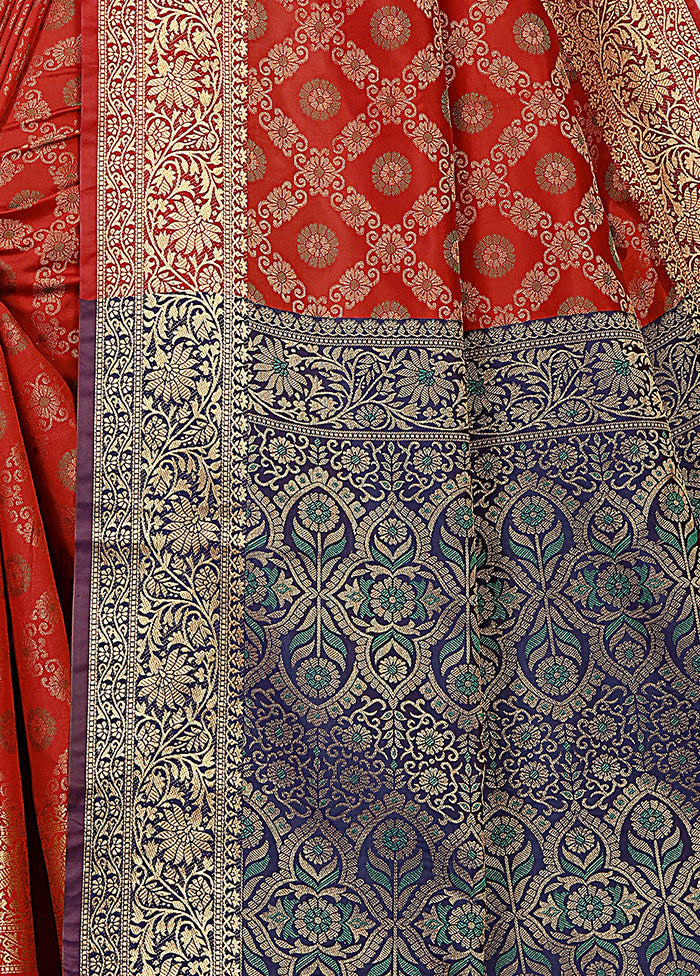 Rust Spun Silk Woven Saree With Blouse