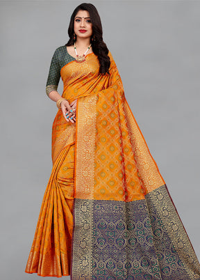 Mustard Spun Silk Woven Saree With Blouse