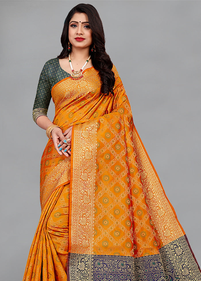 Mustard Spun Silk Woven Saree With Blouse