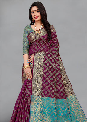 Purple Spun Silk Woven Saree With Blouse