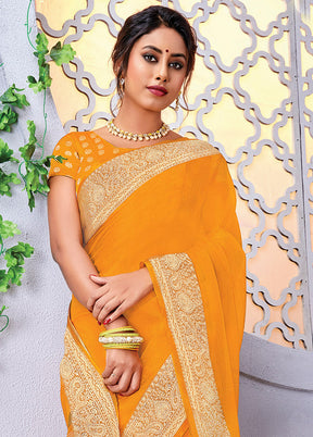Mustard Organza Woven Work Saree With Blouse