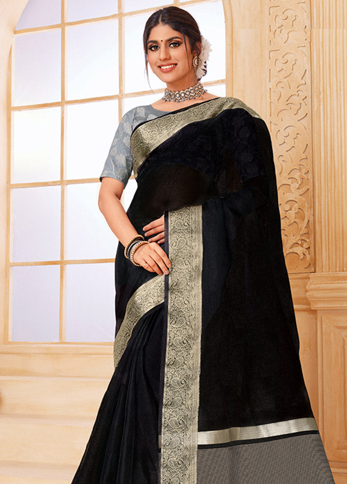 Black Organza Woven Work Saree With Blouse