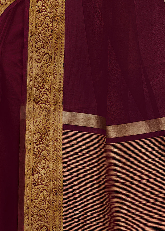 Maroon Organza Woven Work Saree With Blouse