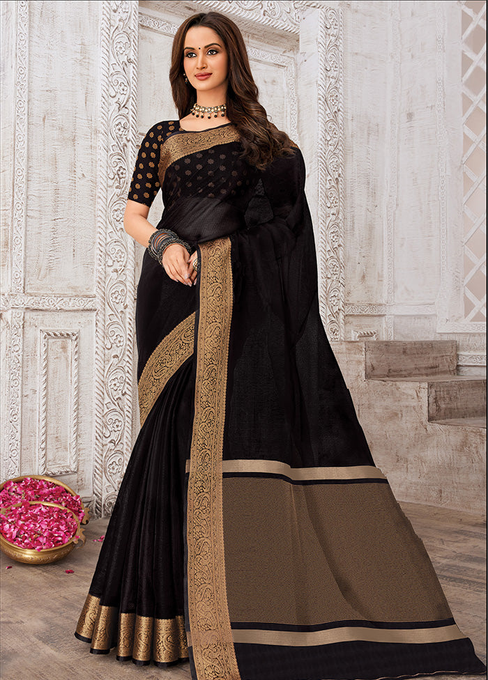 Black Organza Woven Work Saree With Blouse