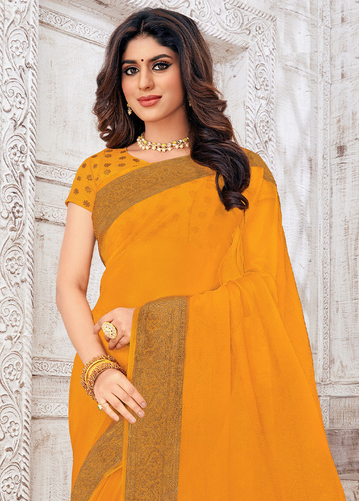 Mustard Organza Woven Work Saree With Blouse