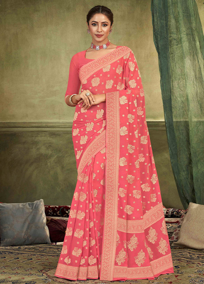 Pink Chiffon Silk Saree With Blouse Piece