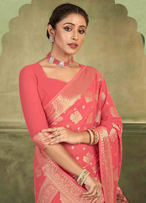 Pink Chiffon Silk Saree With Blouse Piece