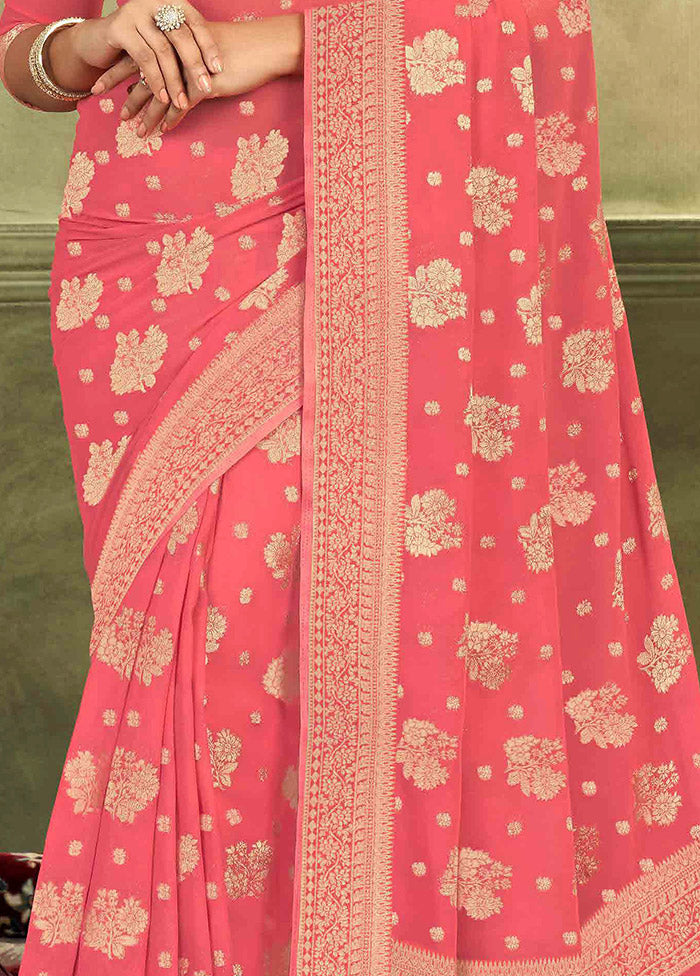 Pink Chiffon Silk Saree With Blouse Piece