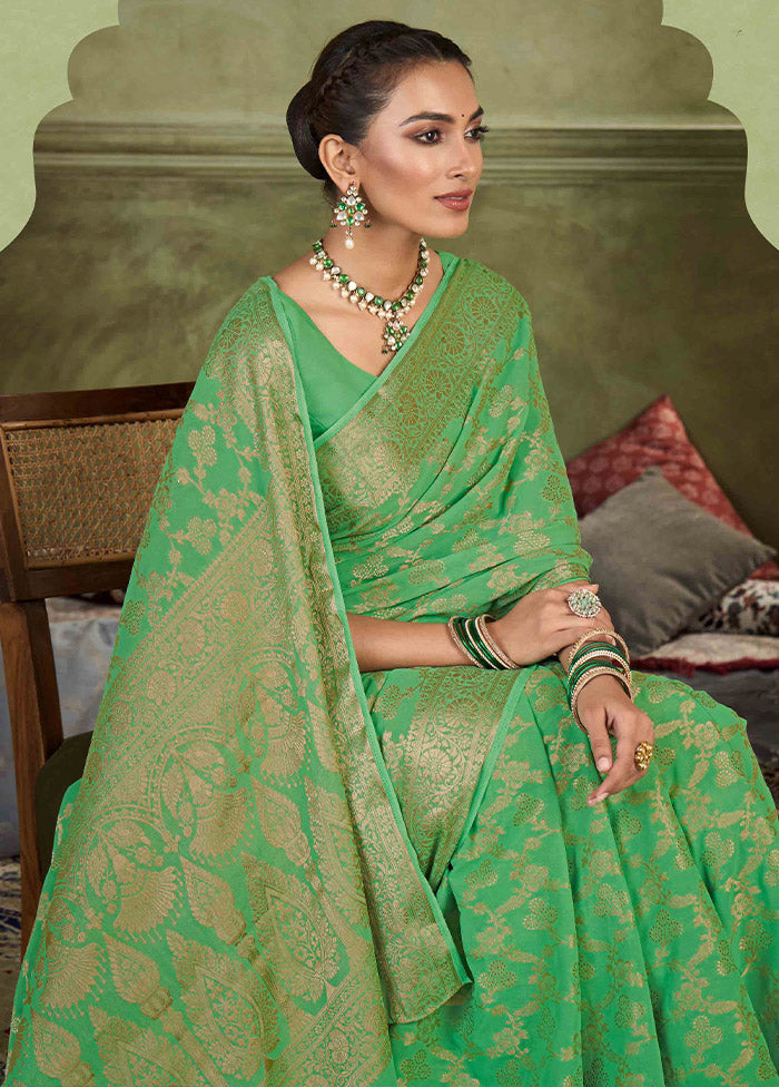 Green Chiffon Silk Saree With Blouse Piece