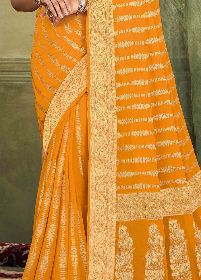 Golden Chiffon Silk Saree With Blouse Piece