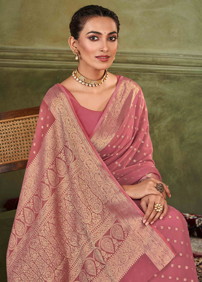 Pink Chiffon Silk Saree With Blouse Piece