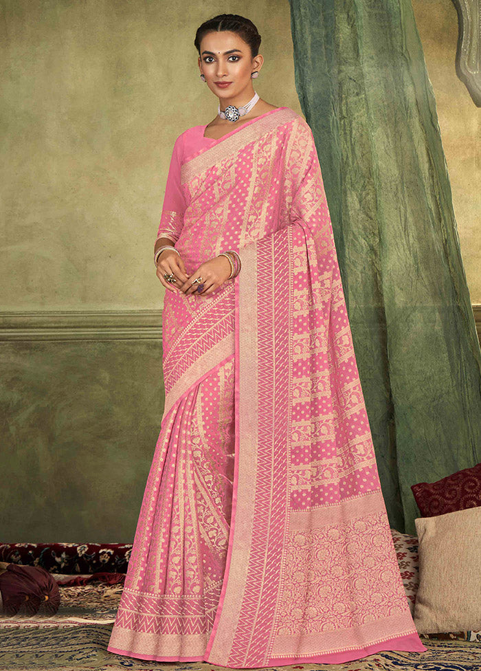 Pink Chiffon Silk Saree With Blouse Piece