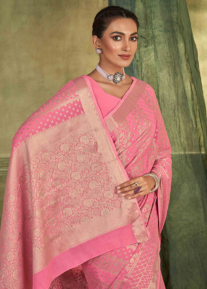 Pink Chiffon Silk Saree With Blouse Piece