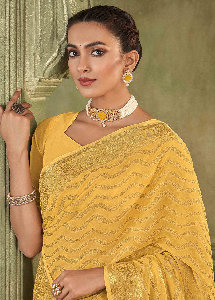 Mustard Chiffon Silk Saree With Blouse Piece