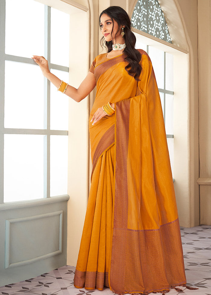 Orange Dupion Silk Saree With Blouse Piece