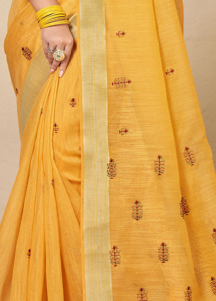Mustard Chanderi Silk Saree With Blouse Piece