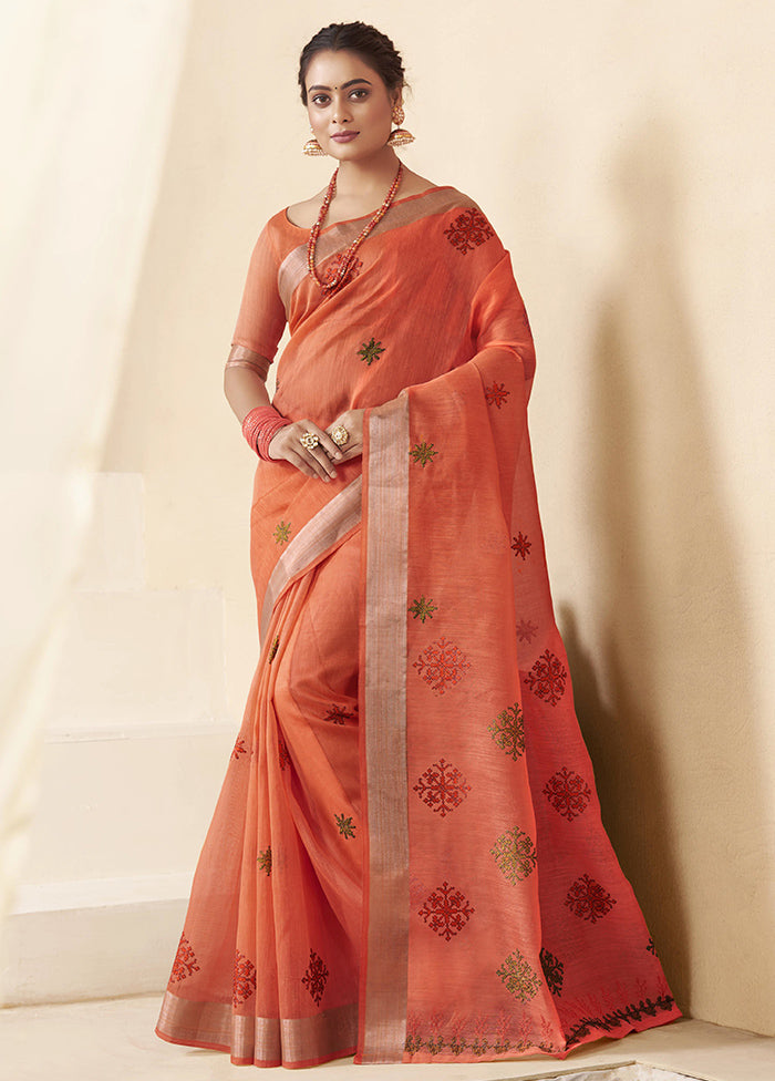 Orange Chanderi Silk Saree With Blouse Piece