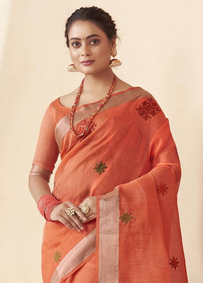 Orange Chanderi Silk Saree With Blouse Piece