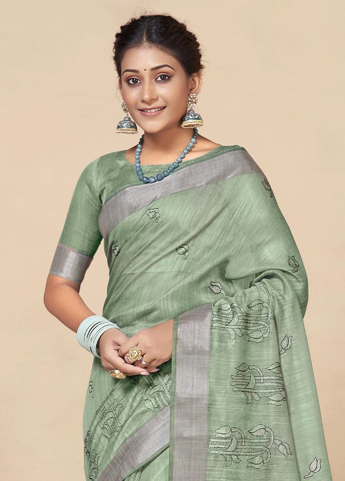 Sea Green Chanderi Silk Saree With Blouse Piece