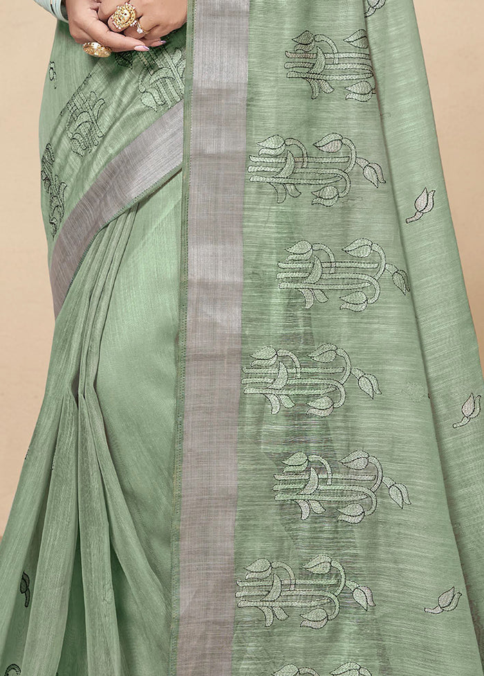 Sea Green Chanderi Silk Saree With Blouse Piece