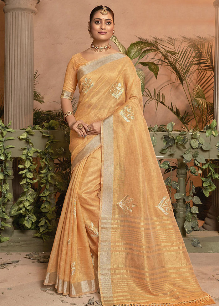 Orange Silk Saree With Blouse Piece