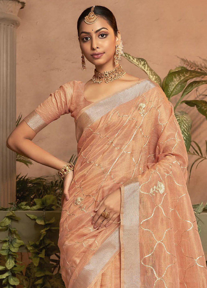 Peach Silk Saree With Blouse Piece