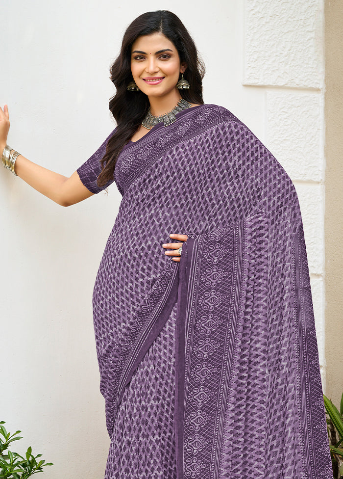 Purple Georgette Saree With Blouse Piece