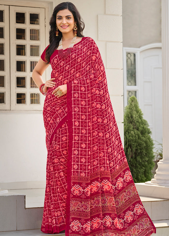 Pink Georgette Saree With Blouse Piece