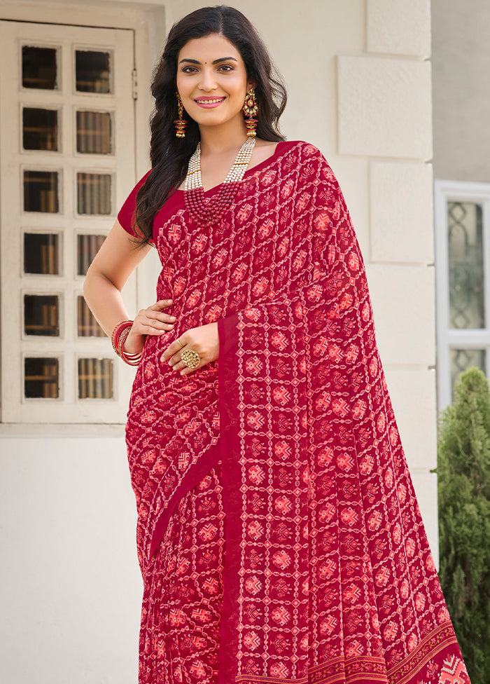 Pink Georgette Saree With Blouse Piece