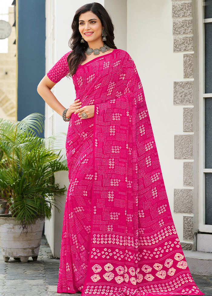 Pink Georgette Saree With Blouse Piece