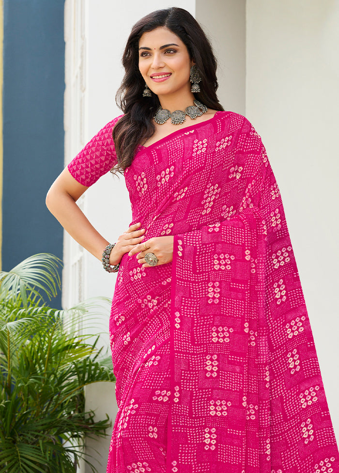 Pink Georgette Saree With Blouse Piece