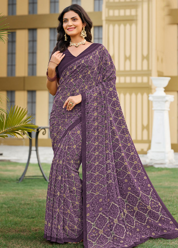 Purple Georgette Saree With Blouse Piece