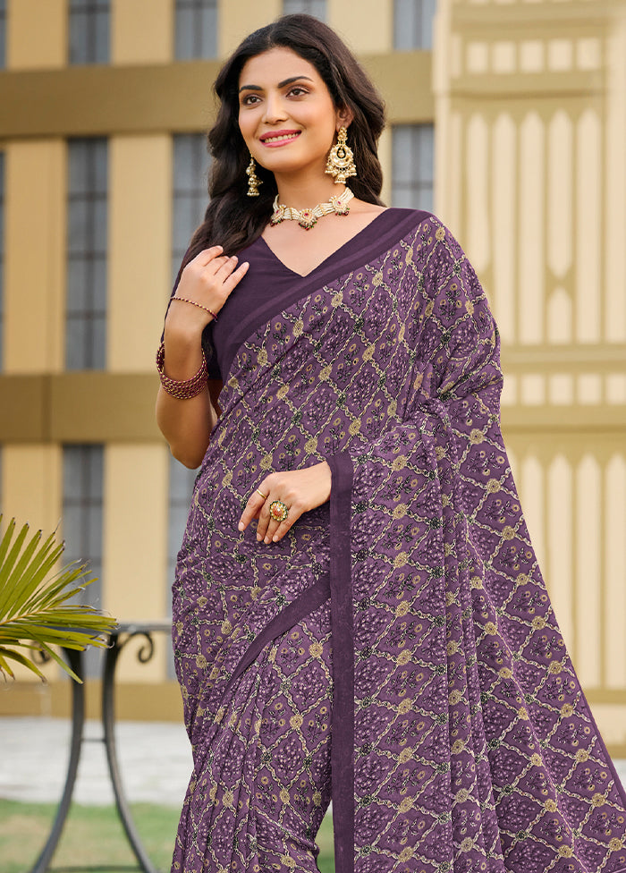 Purple Georgette Saree With Blouse Piece