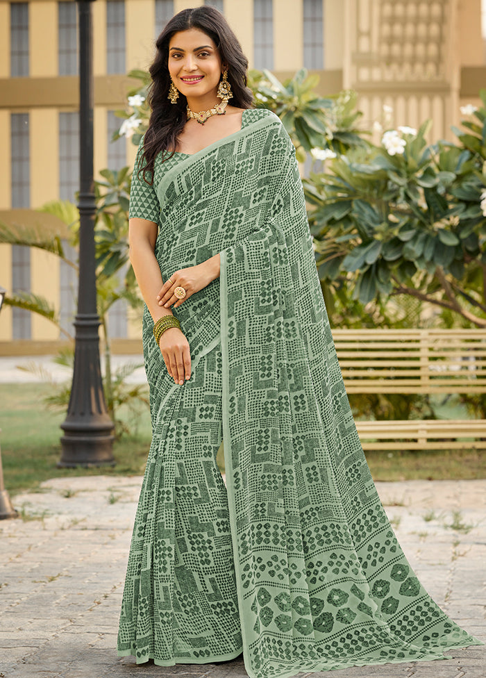 Sea Green Georgette Saree With Blouse Piece