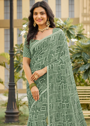 Sea Green Georgette Saree With Blouse Piece