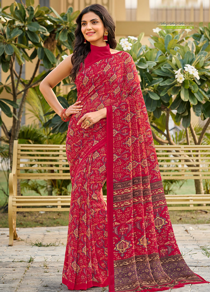 Red Georgette Saree With Blouse Piece