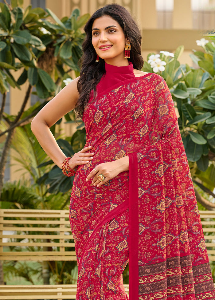 Red Georgette Saree With Blouse Piece