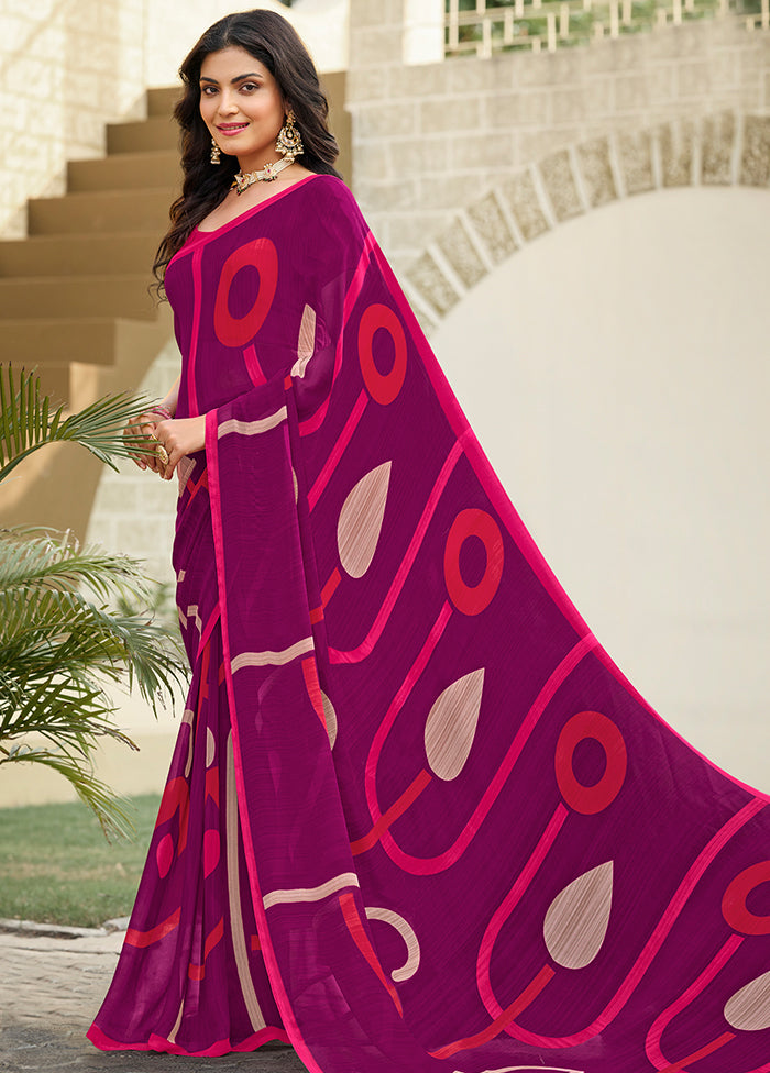 Purple Georgette Saree With Blouse Piece