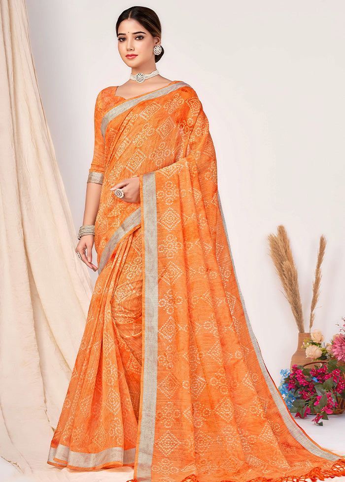 Orange Cotton Saree With Blouse Piece